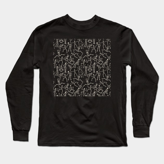 All Over Skeleton Pattern Long Sleeve T-Shirt by Slightly Unhinged